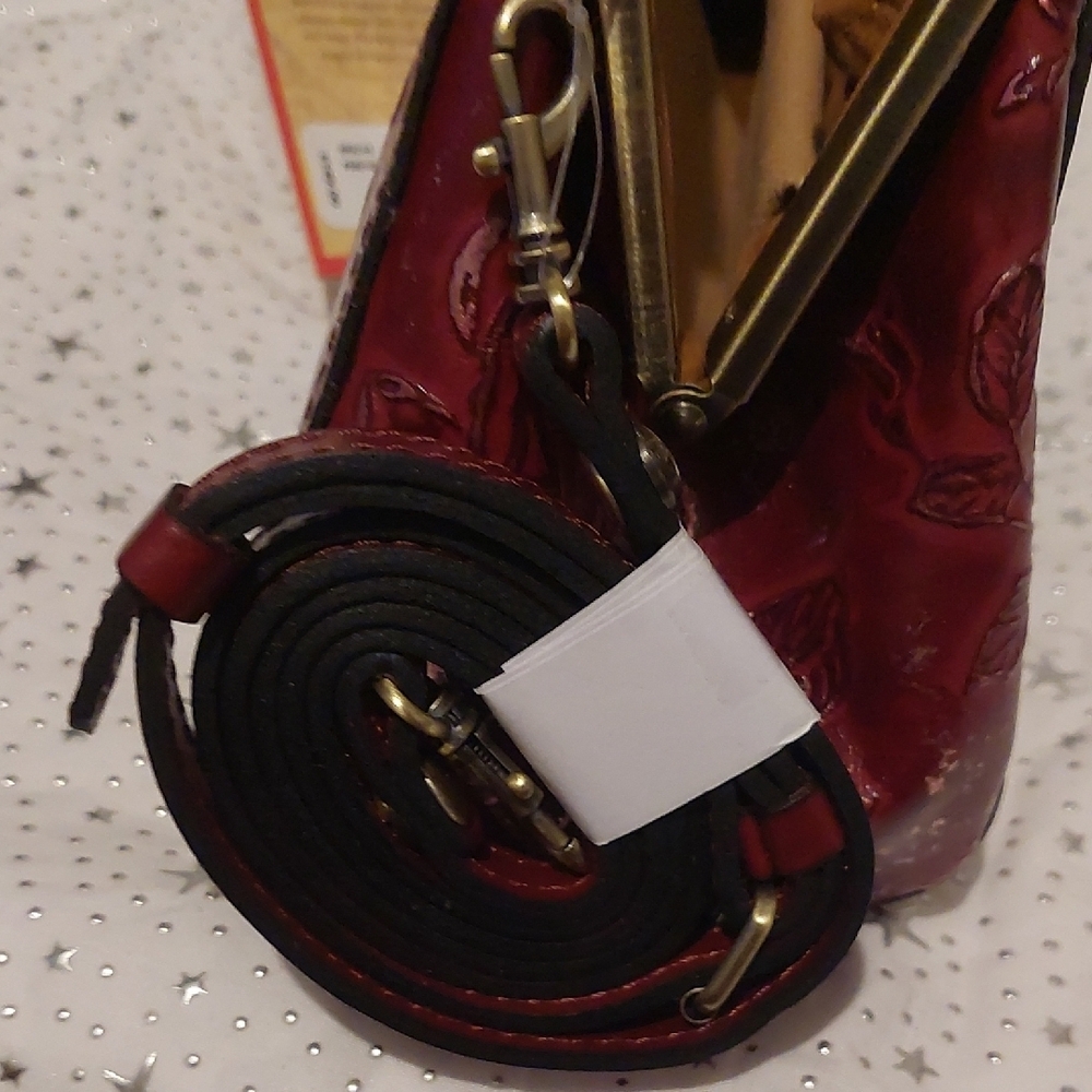 Patricia Nash Red Shoulder Bag with Floral Embossed Design - Picture 6 of 9
